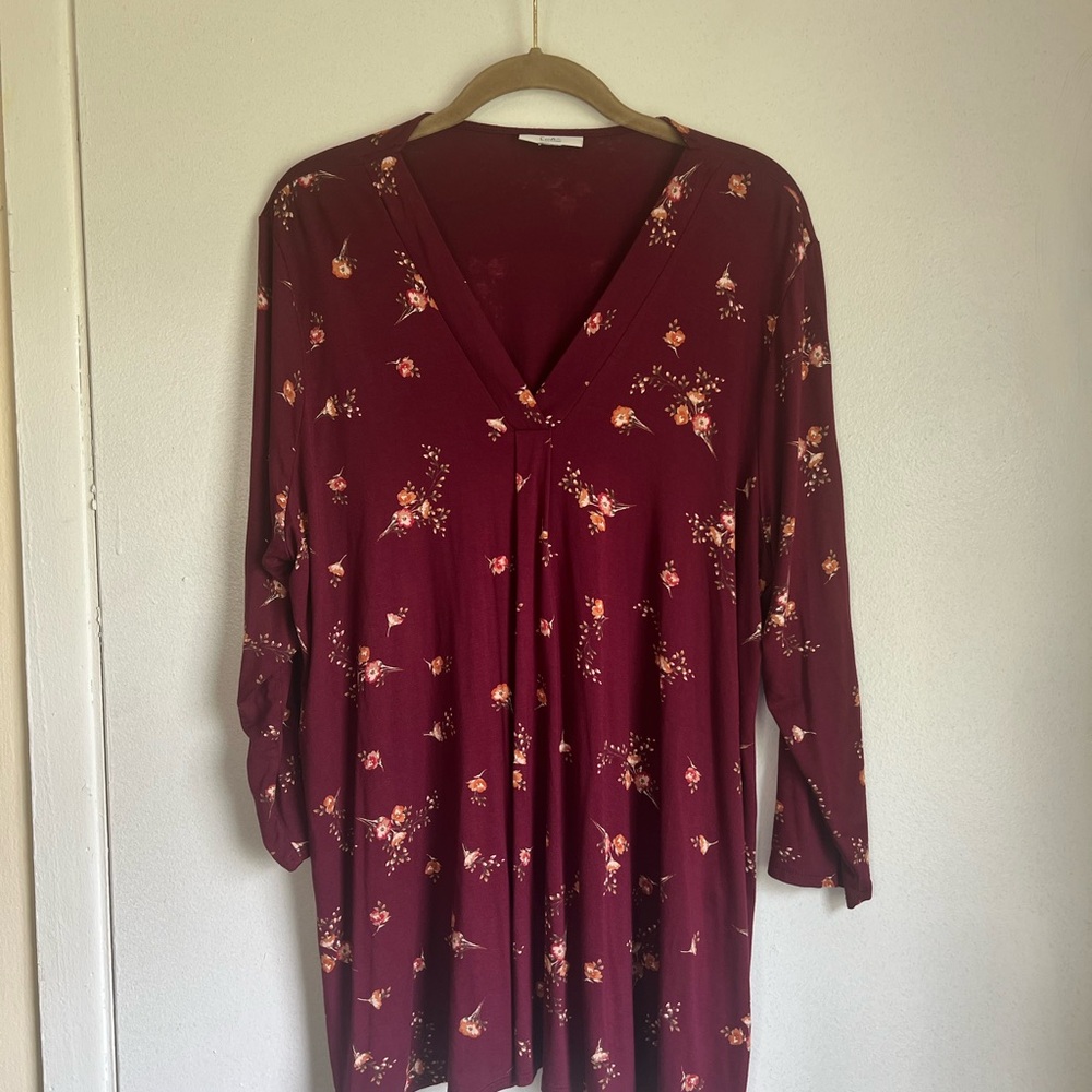 Croft & Barrow Women’s V Neck 3/4 Sleeve Burgundy Top Size XXL Fall Basic Staple